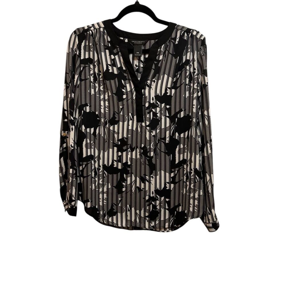 Investments Petites Women's Floral Pleated Blouse Size PM Multicolor